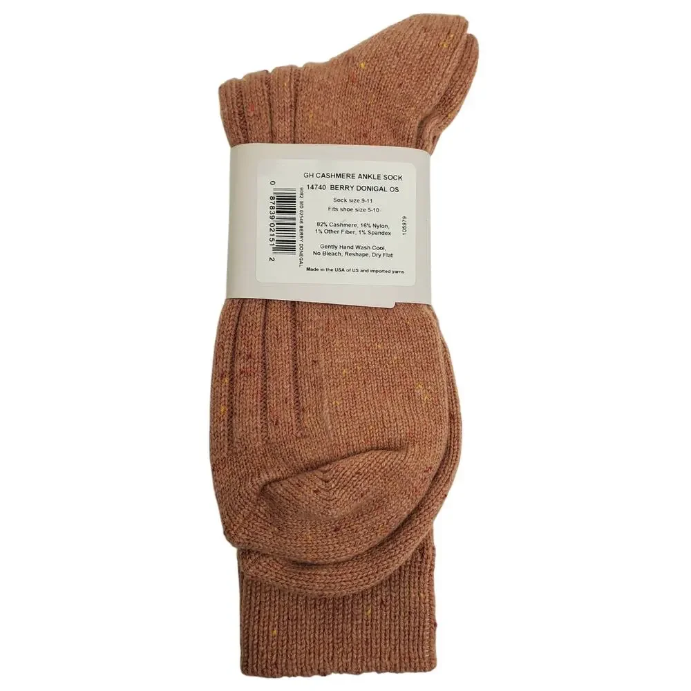 NEW Garnet Hill Ankle Socks 9-11 Berry Donegal 82% Cashmere Warm Cozy Holiday